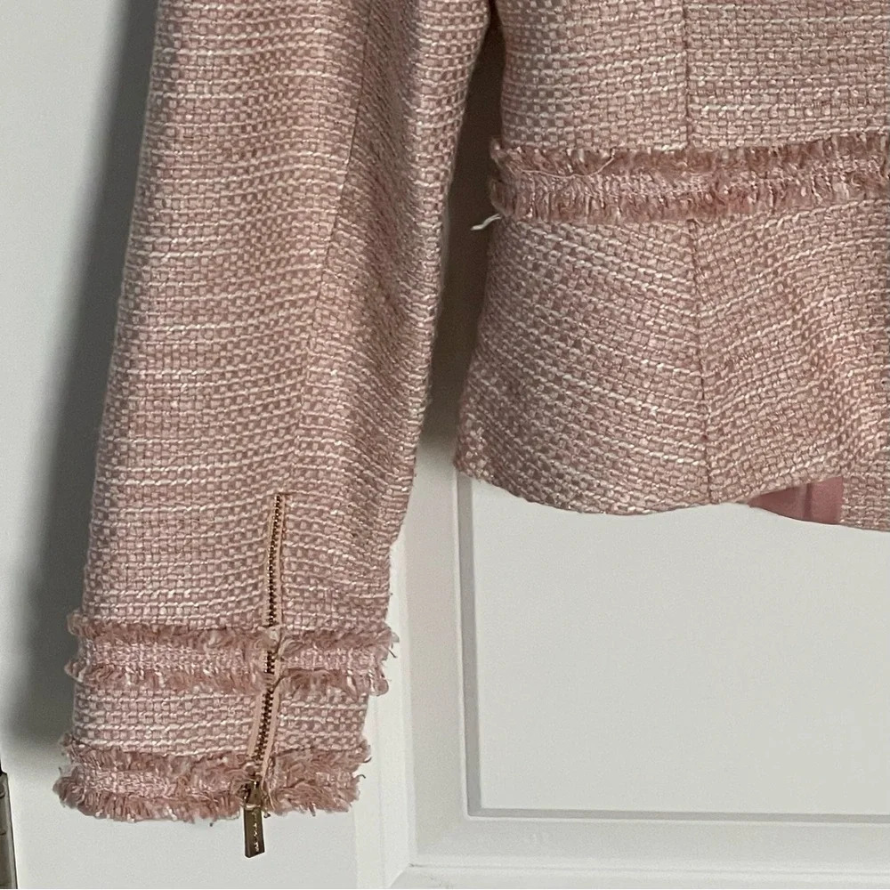 New! Karl Lagerfeld Paris Tweed Fringe Jacket pink nwt 29610 - Picture 12 of 16